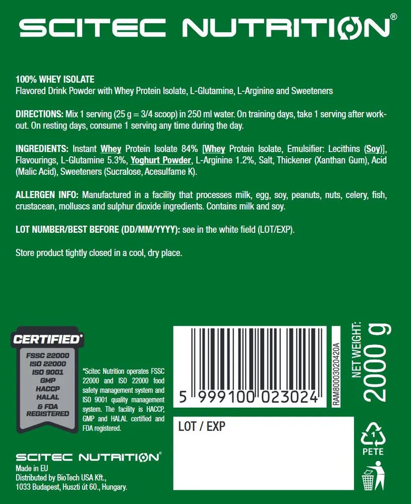 Scitec Nutrition 100% Whey Isolate 2000g