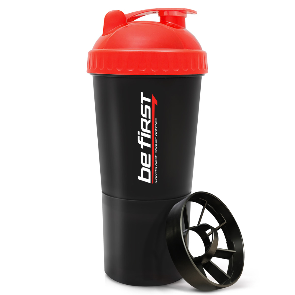 Be First Спортивный шейкер 3-в-1 600мл TS1323 (Черный-красный)