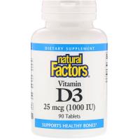 Natural Factors Vitamin D3 25mcg 1000IU 90tabs