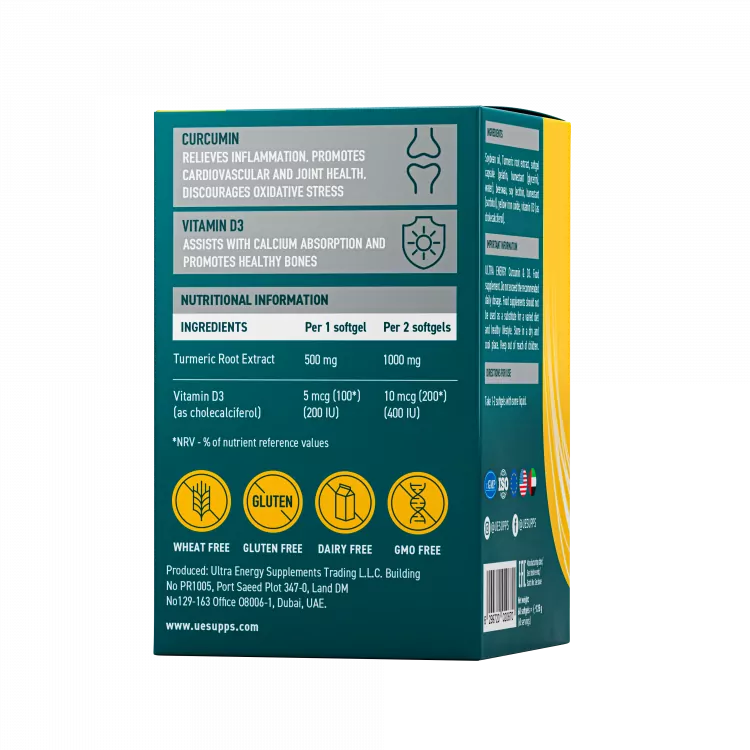 UESUPPS Curcumin + Vitamin D3 Ultra Energy 60softgels