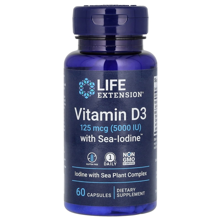 Life Extension Vitamin D3 with Sea-Iodine 125mcg 5000IU 60caps